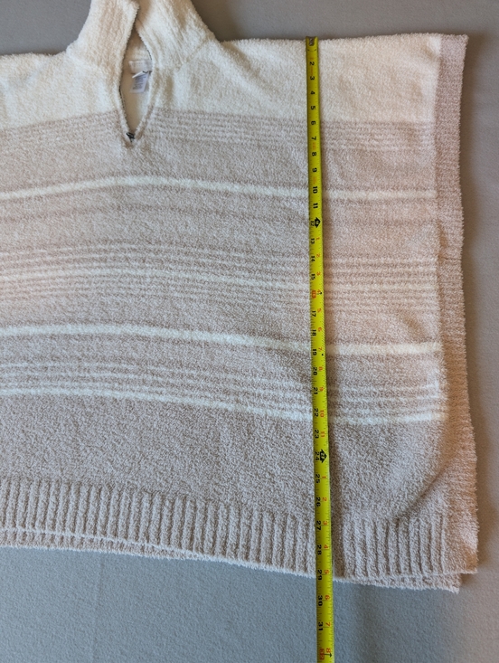 Barefoot Dreams CozyChic Quarter Zip Poncho in Cream Stone Stripe One Size - Picture 8 of 10